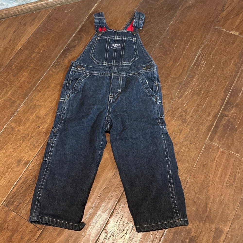 OshKosh B'gosh Baby Boys Denim Overalls 18 Months Red Lined
